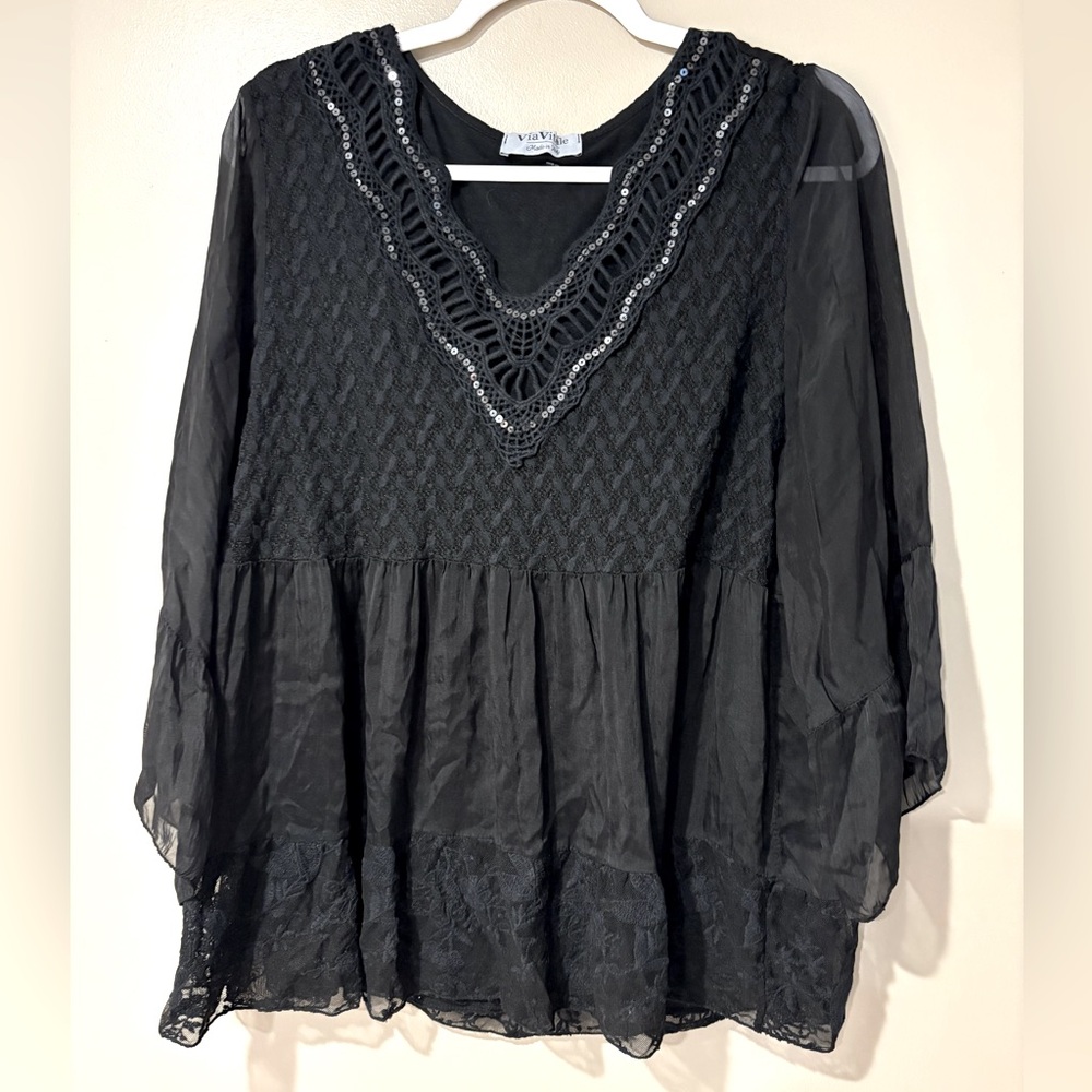 3/$25 Via Vitale italian fairygrunge flare sleeve boho gothic flowy tunic kimono